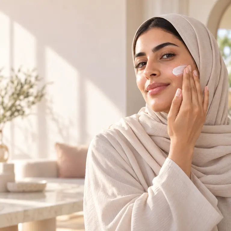 صورة توضيحية لامرأة تضع الكريم على وجهها